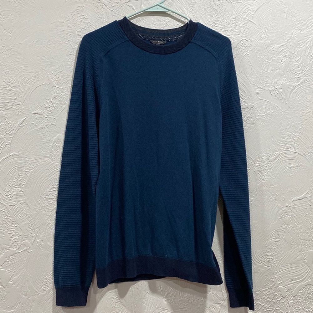 Ted Baker Juscorn Teal Color-Block Pullover Crewneck Sweater Size Large (4)